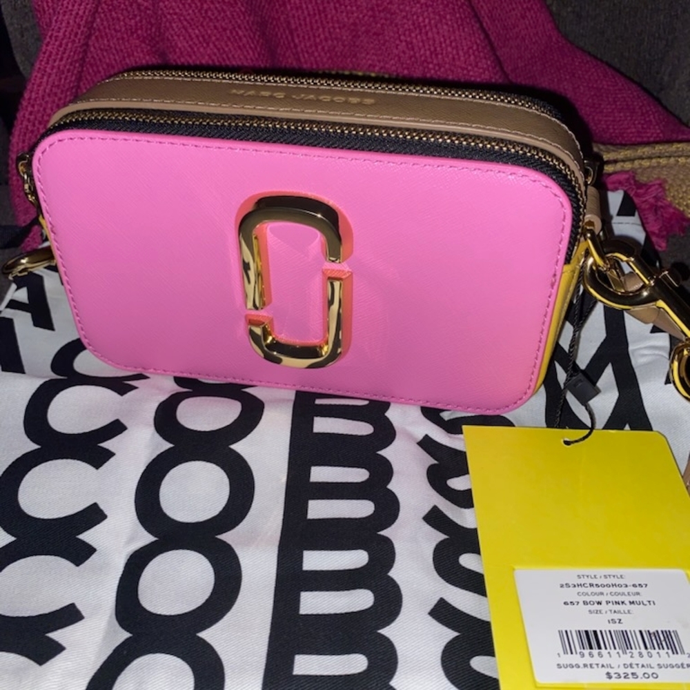 NWT- Marc Jacobs Camera Bag. Vibrant Pink /Tan Crossbody with Gold Accents